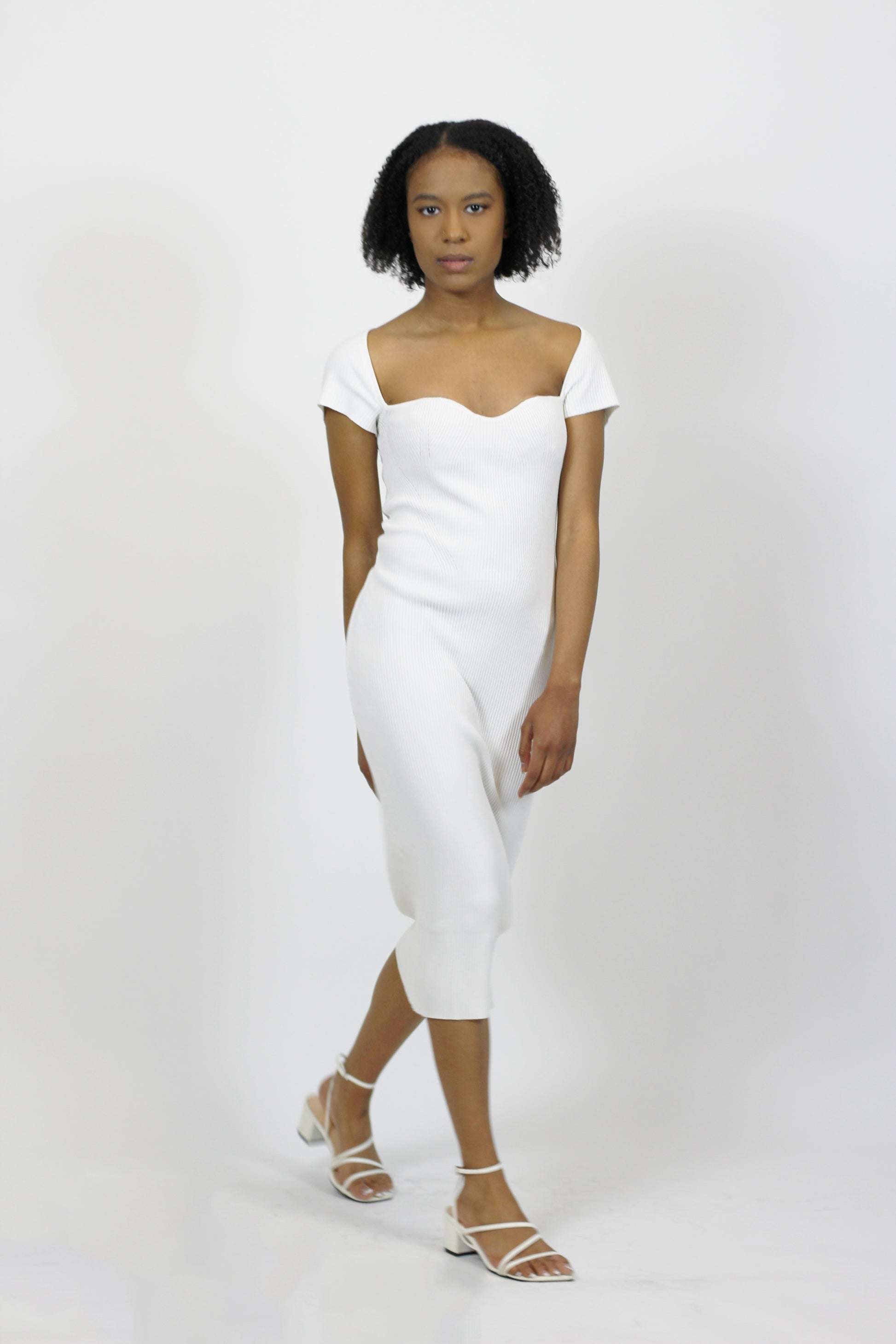 mid length dress short sleeve white
