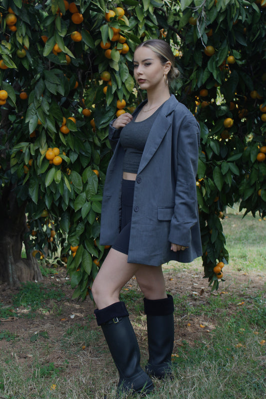 blazer jacket grey rayon button oversized pockets long instagram outerwear streetwear 